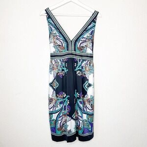 Ice Floral and Paisley V Neck Sleeveless Belted Black Dress 12